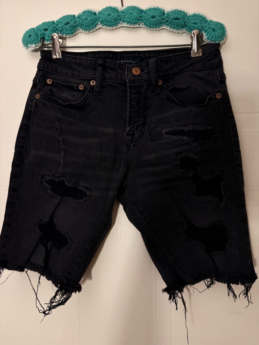 Aeropostale Black Slim Denim Shorts - Dark Wash